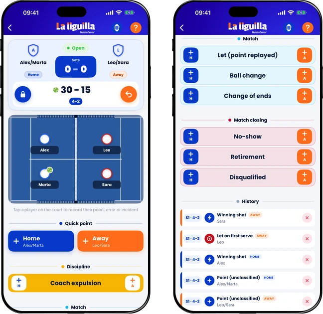 Padel-Schnellspiele in der Match-Center-App