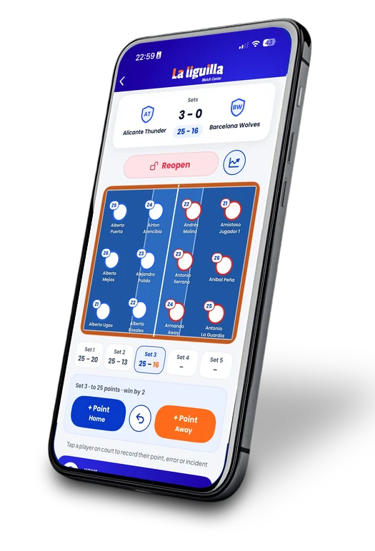 Die Volleyball-Konsole in der Match-Center-App